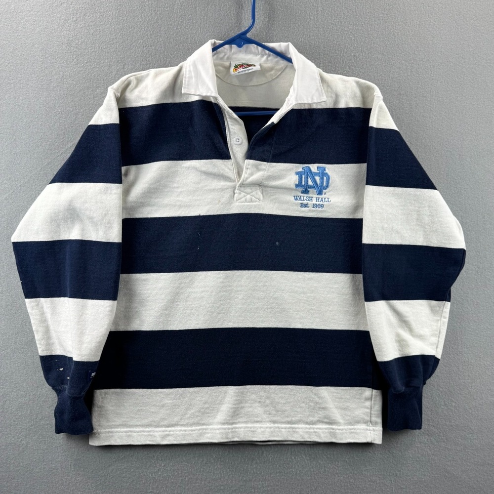 Notre Dame Rugby Shirt Mens Small Blue Striped Heavy Cotton Barbarian College